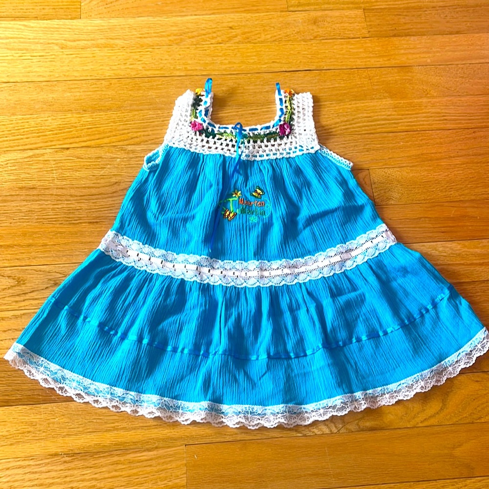 Saint Maarten Martin turquoise and white cotton dress. NWOT